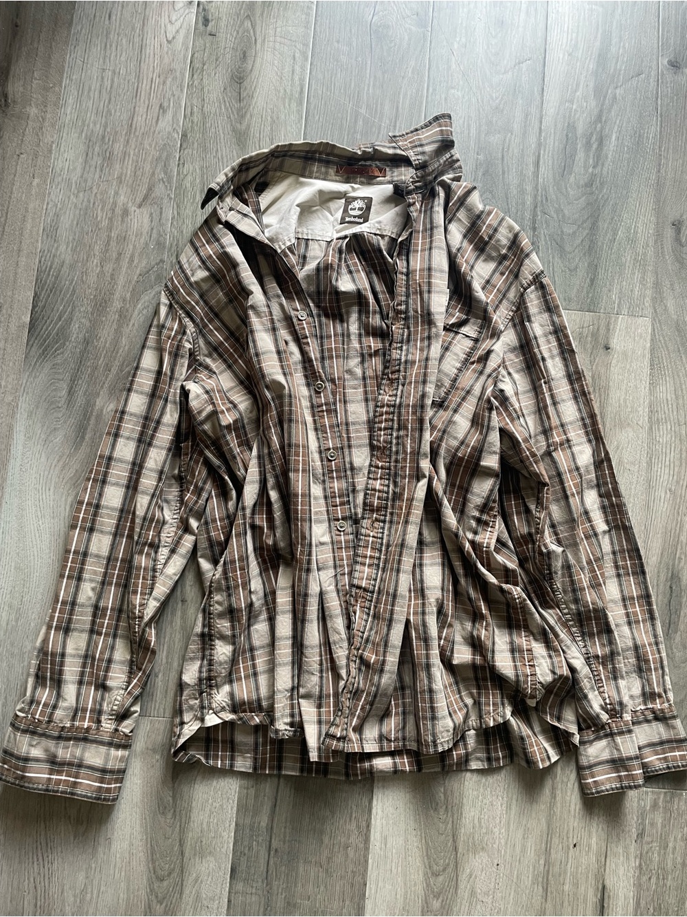 Timberland Brown and Beige Plaid Button-Down Shirt